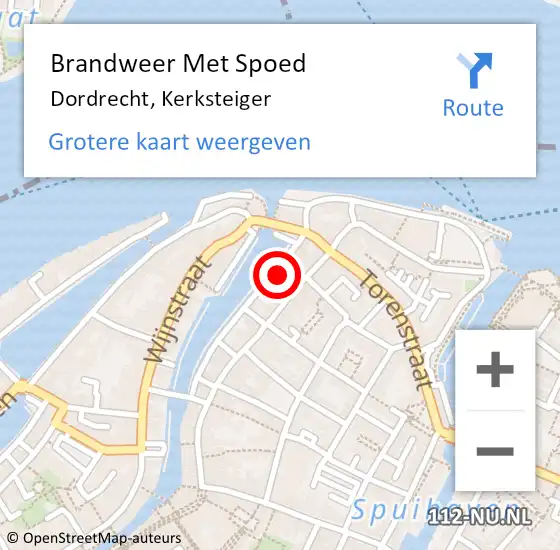 Locatie op kaart van de 112 melding: Brandweer Met Spoed Naar Dordrecht, Kerksteiger op 14 januari 2024 18:34