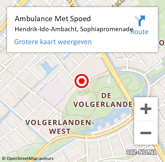 Locatie op kaart van de 112 melding: Ambulance Met Spoed Naar Hendrik-Ido-Ambacht, Sophiapromenade op 14 januari 2024 18:43