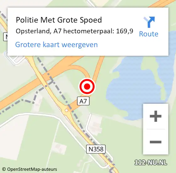 Locatie op kaart van de 112 melding: Politie Met Grote Spoed Naar Opsterland, A7 hectometerpaal: 169,9 op 14 januari 2024 18:57