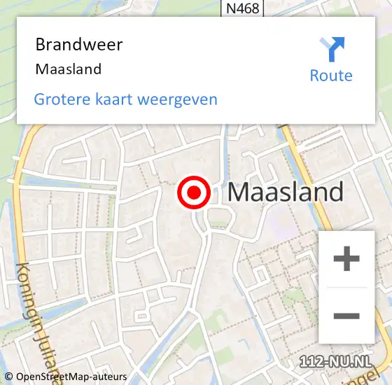 Locatie op kaart van de 112 melding: Brandweer Maasland op 14 januari 2024 18:57