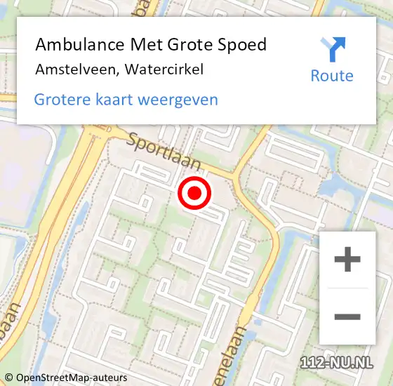Locatie op kaart van de 112 melding: Ambulance Met Grote Spoed Naar Amstelveen, Watercirkel op 14 januari 2024 23:31