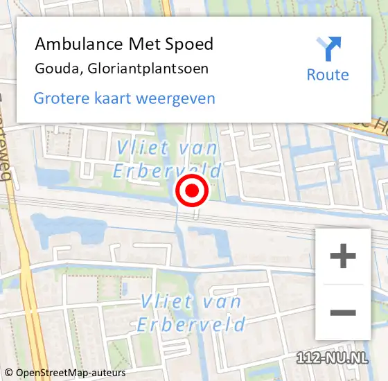 Locatie op kaart van de 112 melding: Ambulance Met Spoed Naar Gouda, Gloriantplantsoen op 15 januari 2024 04:10