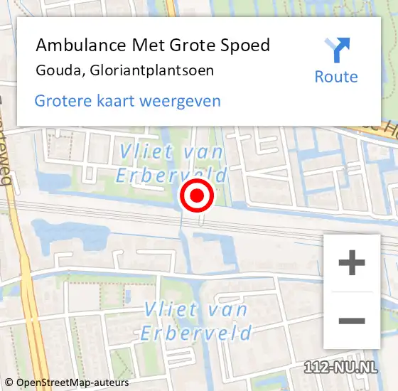 Locatie op kaart van de 112 melding: Ambulance Met Grote Spoed Naar Gouda, Gloriantplantsoen op 15 januari 2024 04:12