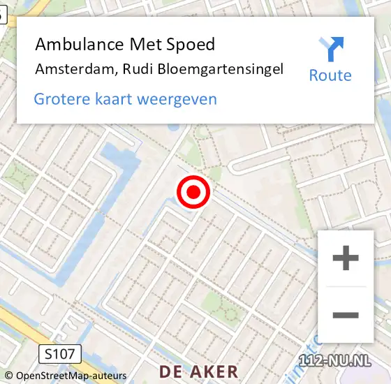 Locatie op kaart van de 112 melding: Ambulance Met Spoed Naar Amsterdam, Rudi Bloemgartensingel op 15 januari 2024 04:25