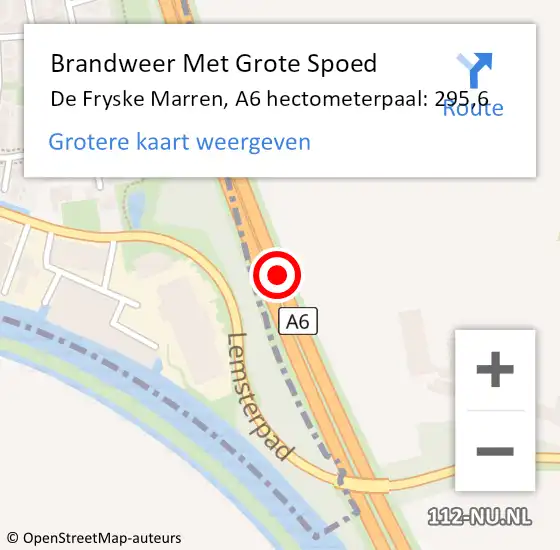 Locatie op kaart van de 112 melding: Brandweer Met Grote Spoed Naar De Fryske Marren, A6 hectometerpaal: 295,6 op 15 januari 2024 04:54