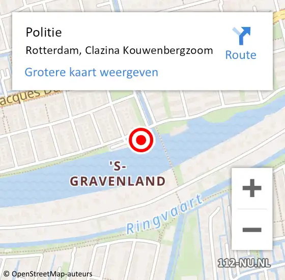 Locatie op kaart van de 112 melding: Politie Rotterdam, Clazina Kouwenbergzoom op 15 januari 2024 05:10