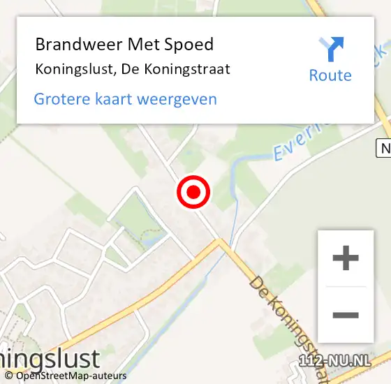 Locatie op kaart van de 112 melding: Brandweer Met Spoed Naar Koningslust, De Koningstraat op 15 januari 2024 07:38