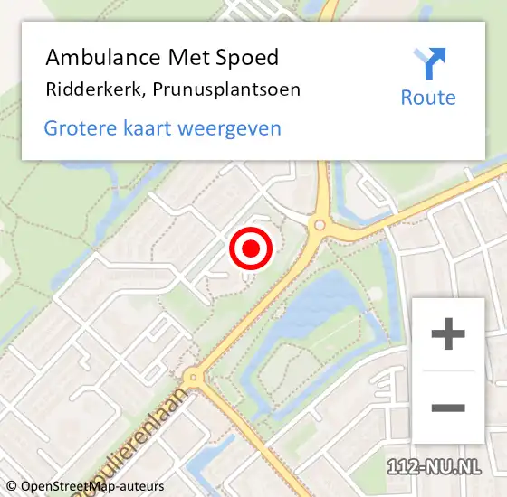 Locatie op kaart van de 112 melding: Ambulance Met Spoed Naar Ridderkerk, Prunusplantsoen op 15 januari 2024 07:52
