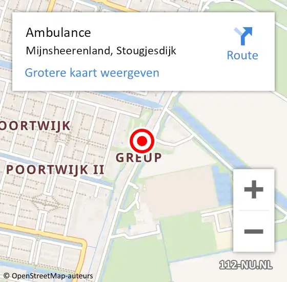 Locatie op kaart van de 112 melding: Ambulance Mijnsheerenland, Stougjesdijk op 15 januari 2024 10:19