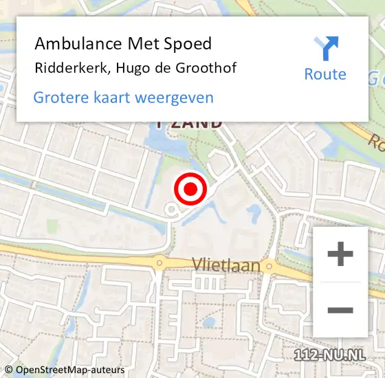 Locatie op kaart van de 112 melding: Ambulance Met Spoed Naar Ridderkerk, Hugo de Groothof op 15 januari 2024 10:23