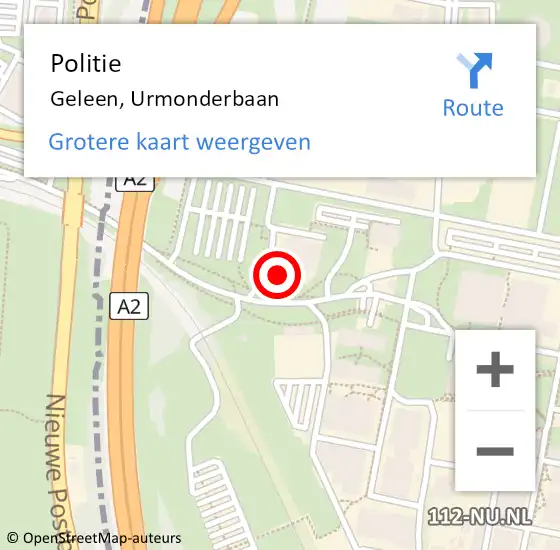 Locatie op kaart van de 112 melding: Politie Geleen, Urmonderbaan op 15 januari 2024 10:29