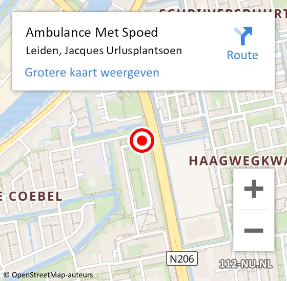 Locatie op kaart van de 112 melding: Ambulance Met Spoed Naar Leiden, Jacques Urlusplantsoen op 15 januari 2024 12:00