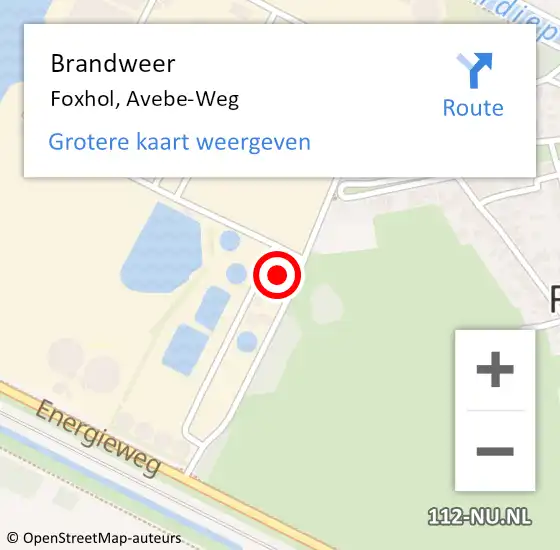 Locatie op kaart van de 112 melding: Brandweer Foxhol, Avebe-Weg op 15 januari 2024 14:20