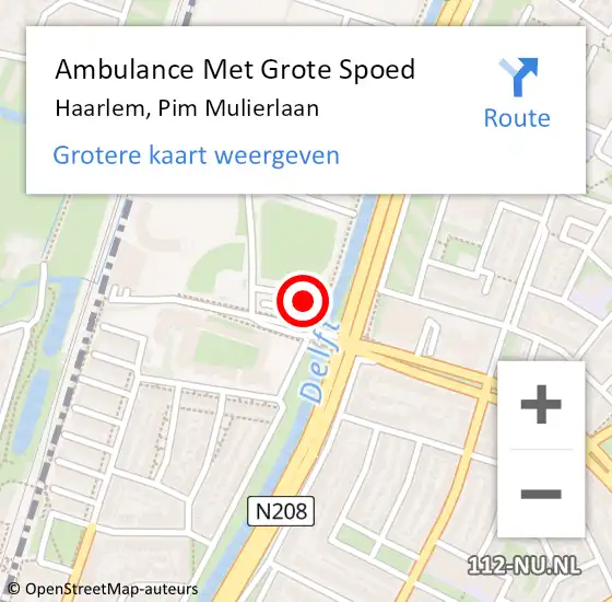 Locatie op kaart van de 112 melding: Ambulance Met Grote Spoed Naar Haarlem, Pim Mulierlaan op 15 januari 2024 14:34