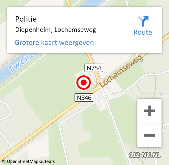 Locatie op kaart van de 112 melding: Politie Diepenheim, Lochemseweg op 15 januari 2024 14:44