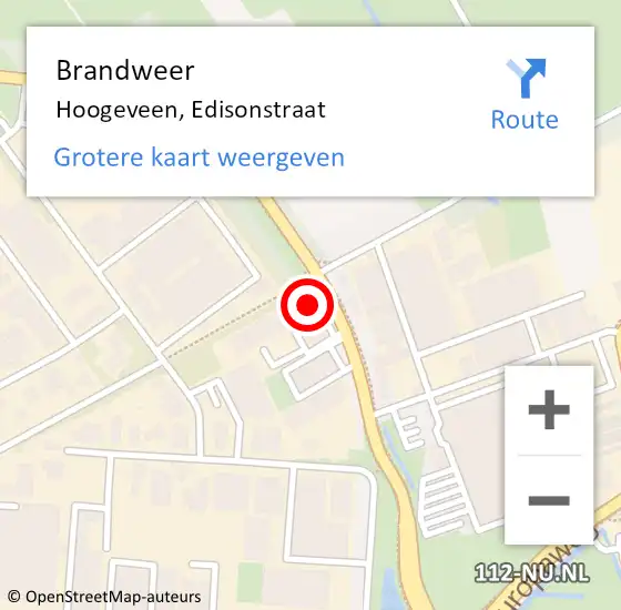 Locatie op kaart van de 112 melding: Brandweer Hoogeveen, Edisonstraat op 15 januari 2024 14:54