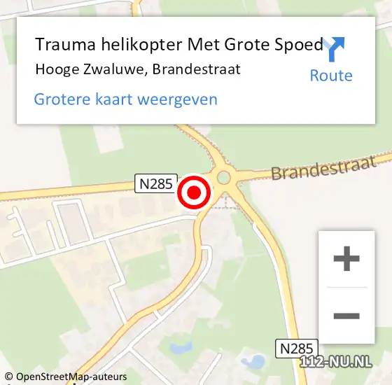 Locatie op kaart van de 112 melding: Trauma helikopter Met Grote Spoed Naar Hooge Zwaluwe, Brandestraat op 15 januari 2024 15:01