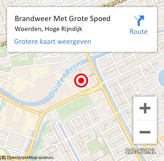 Locatie op kaart van de 112 melding: Brandweer Met Grote Spoed Naar Woerden, Hoge Rijndijk op 15 januari 2024 15:26