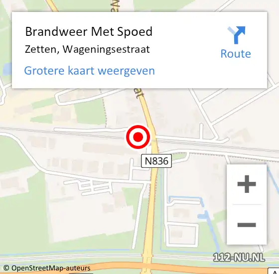 Locatie op kaart van de 112 melding: Brandweer Met Spoed Naar Zetten, Wageningsestraat op 15 januari 2024 17:00