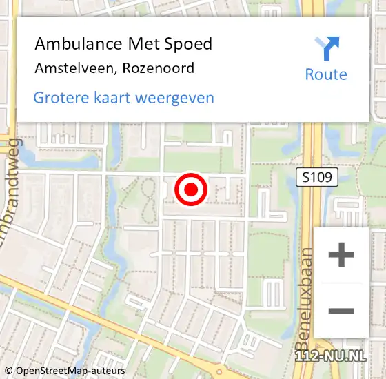 Locatie op kaart van de 112 melding: Ambulance Met Spoed Naar Amstelveen, Rozenoord op 15 januari 2024 17:46