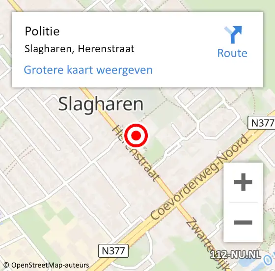 Locatie op kaart van de 112 melding: Politie Slagharen, Herenstraat op 15 januari 2024 18:34