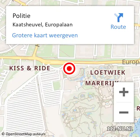 Locatie op kaart van de 112 melding: Politie Kaatsheuvel, Europalaan op 15 januari 2024 18:45
