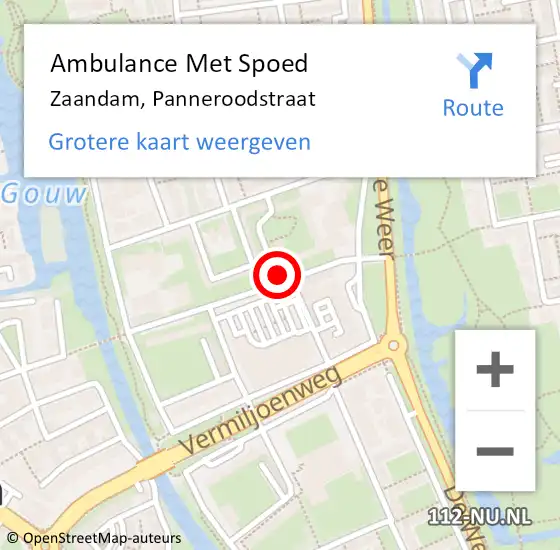 Locatie op kaart van de 112 melding: Ambulance Met Spoed Naar Zaandam, Panneroodstraat op 15 januari 2024 18:47