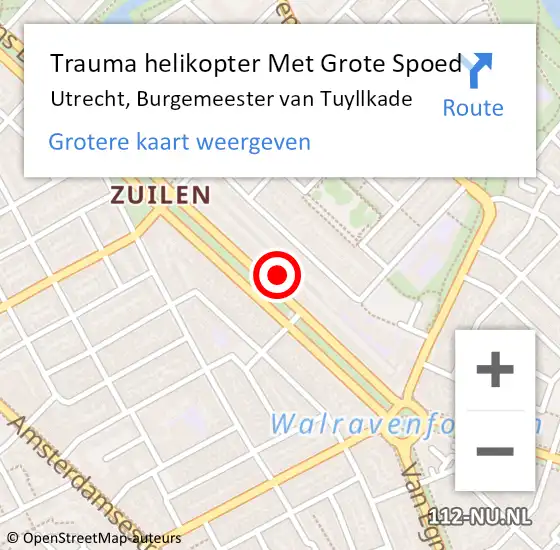 Locatie op kaart van de 112 melding: Trauma helikopter Met Grote Spoed Naar Utrecht, Burgemeester van Tuyllkade op 15 januari 2024 19:02