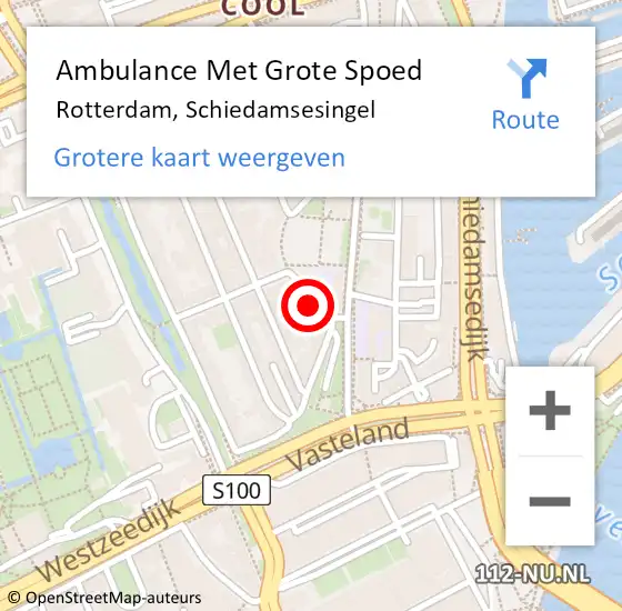 Locatie op kaart van de 112 melding: Ambulance Met Grote Spoed Naar Rotterdam, Schiedamsesingel op 15 januari 2024 19:29