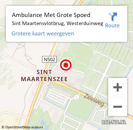 Locatie op kaart van de 112 melding: Ambulance Met Grote Spoed Naar Sint Maartensvlotbrug, Westerduinweg op 15 januari 2024 19:38