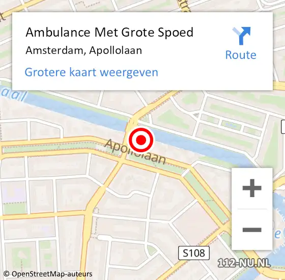 Locatie op kaart van de 112 melding: Ambulance Met Grote Spoed Naar Amsterdam, Apollolaan op 15 januari 2024 19:58