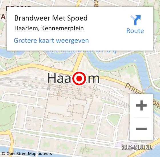 Locatie op kaart van de 112 melding: Brandweer Met Spoed Naar Haarlem, Kennemerplein op 15 januari 2024 20:02
