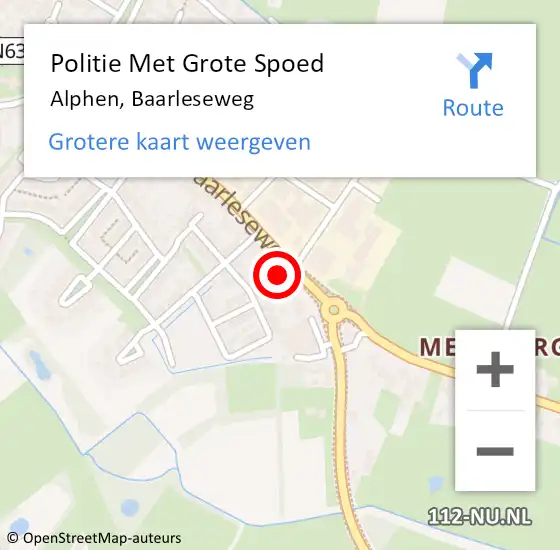 Locatie op kaart van de 112 melding: Politie Met Grote Spoed Naar Alphen, Baarleseweg op 15 januari 2024 20:08