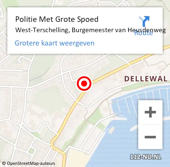 Locatie op kaart van de 112 melding: Politie Met Grote Spoed Naar West-Terschelling, Burgemeester van Heusdenweg op 15 januari 2024 21:54
