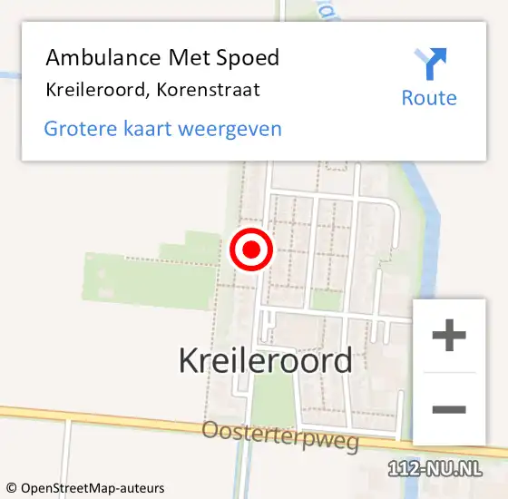 Locatie op kaart van de 112 melding: Ambulance Met Spoed Naar Kreileroord, Korenstraat op 15 januari 2024 21:59