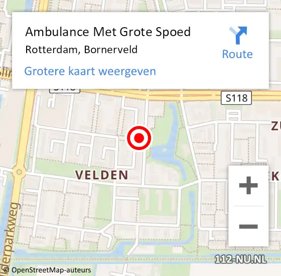Locatie op kaart van de 112 melding: Ambulance Met Grote Spoed Naar Rotterdam, Bornerveld op 15 januari 2024 22:32
