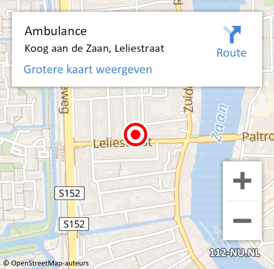 Locatie op kaart van de 112 melding: Ambulance Koog aan de Zaan, Leliestraat op 15 januari 2024 22:43