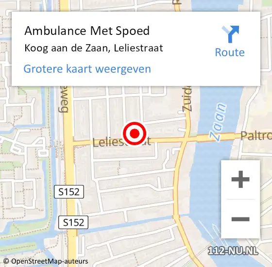 Locatie op kaart van de 112 melding: Ambulance Met Spoed Naar Koog aan de Zaan, Leliestraat op 15 januari 2024 22:50