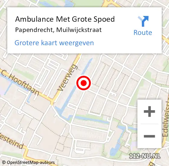 Locatie op kaart van de 112 melding: Ambulance Met Grote Spoed Naar Papendrecht, Muilwijckstraat op 15 januari 2024 23:06
