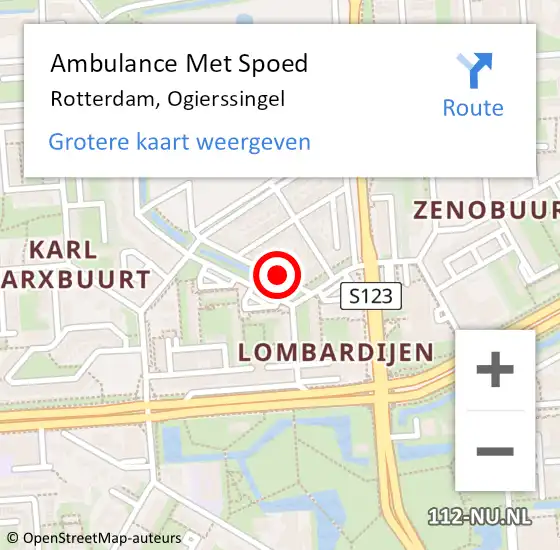 Locatie op kaart van de 112 melding: Ambulance Met Spoed Naar Rotterdam, Ogierssingel op 16 januari 2024 02:24