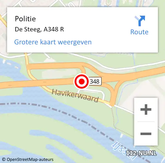 Locatie op kaart van de 112 melding: Politie De Steeg, A348 R op 22 september 2014 11:44