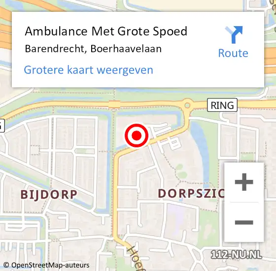 Locatie op kaart van de 112 melding: Ambulance Met Grote Spoed Naar Barendrecht, Boerhaavelaan op 16 januari 2024 03:54
