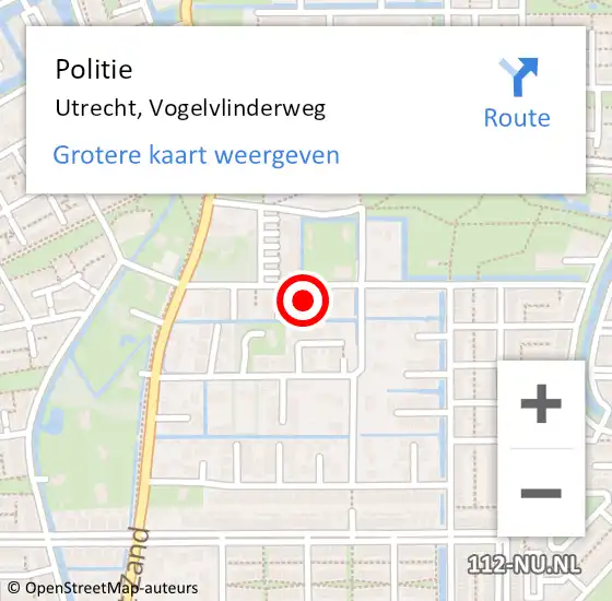Locatie op kaart van de 112 melding: Politie Utrecht, Vogelvlinderweg op 16 januari 2024 04:25