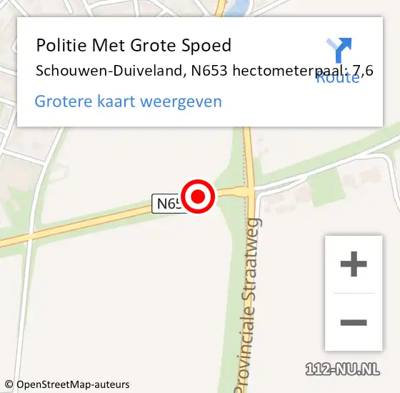 Locatie op kaart van de 112 melding: Politie Met Grote Spoed Naar Schouwen-Duiveland, N653 hectometerpaal: 7,6 op 16 januari 2024 04:40