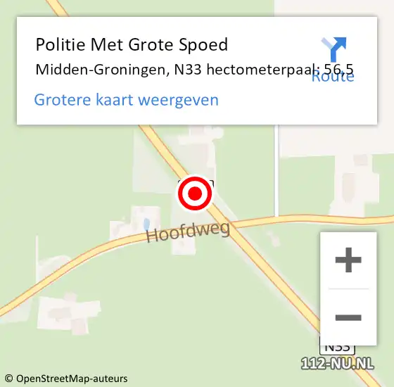 Locatie op kaart van de 112 melding: Politie Met Grote Spoed Naar Midden-Groningen, N33 hectometerpaal: 56,5 op 16 januari 2024 05:43