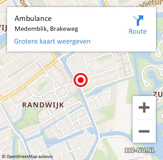 Locatie op kaart van de 112 melding: Ambulance Medemblik, Brakeweg op 16 januari 2024 06:02
