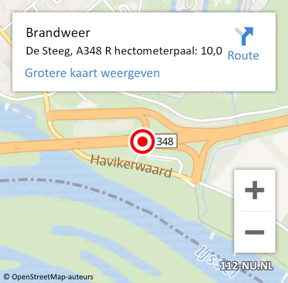 Locatie op kaart van de 112 melding: Brandweer De Steeg, A348 R hectometerpaal: 10,0 op 22 september 2014 11:52