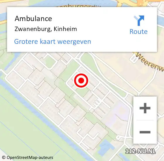 Locatie op kaart van de 112 melding: Ambulance Zwanenburg, Kinheim op 16 januari 2024 07:01