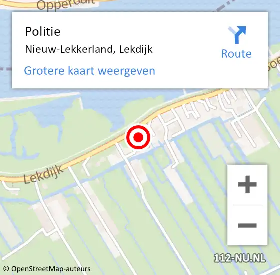 Locatie op kaart van de 112 melding: Politie Nieuw-Lekkerland, Lekdijk op 16 januari 2024 07:56