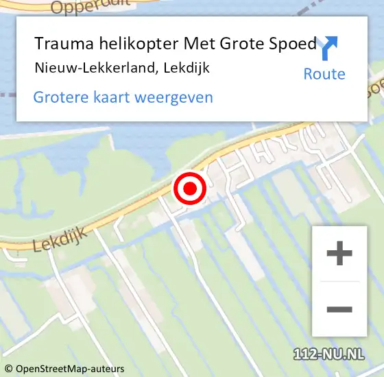 Locatie op kaart van de 112 melding: Trauma helikopter Met Grote Spoed Naar Nieuw-Lekkerland, Lekdijk op 16 januari 2024 08:00